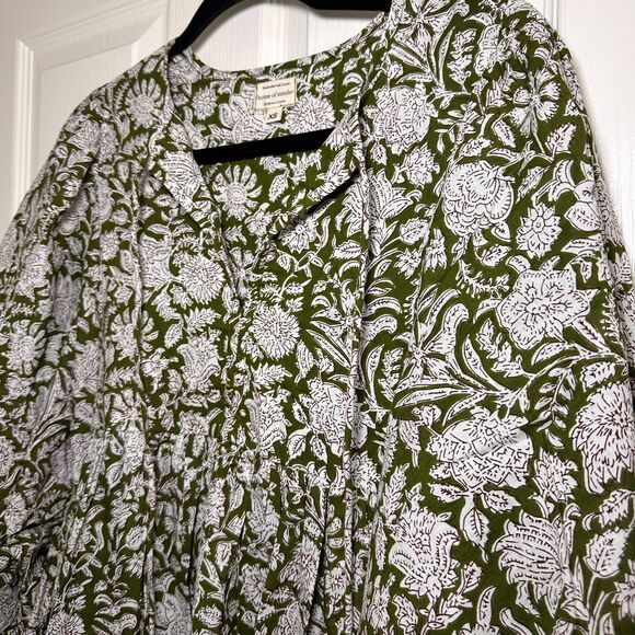 House of Sundar Maya Midi Dress Olive Women’s XS Green Boho Floral - Picture 6 of 8